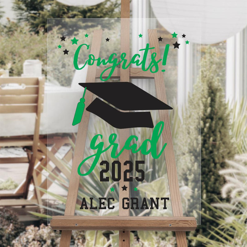 Personalized Graduation Green Multi-colored Tassel and stars Acrylic-Sign - - Gifts For You Now