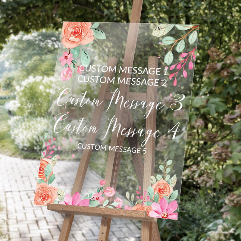 Personalized Coral and pink Florals Acrylic Sign -