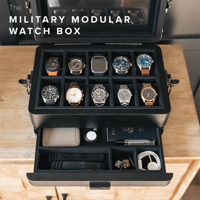 Black Edition Military Modular Watch Box - 10 Slot - - Case Elegance