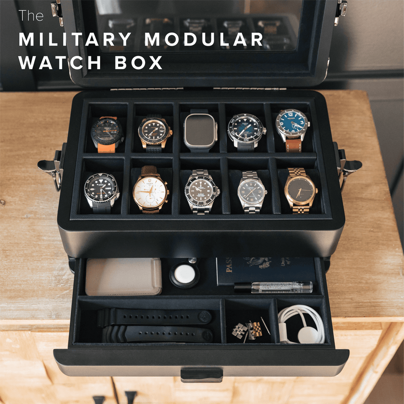 Black Edition Military Modular Watch Box - 10 Slot - - Case Elegance