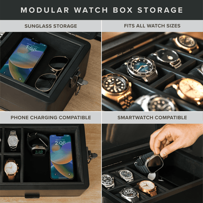 Black Edition Military Modular Watch Box - 10 Slot - - Case Elegance