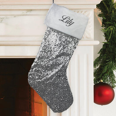 Personalized 20" Silver Sequin Stocking -  - Gifts For You Now