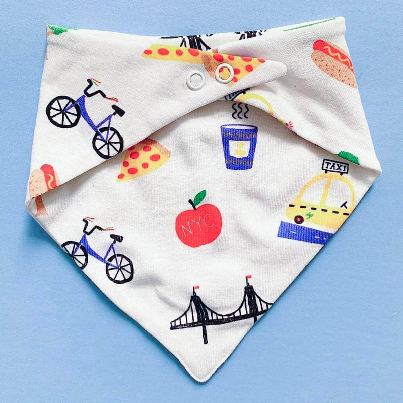 Organic Baby Bib Kerchief Reversible - Big City All Over Print -  - Estella