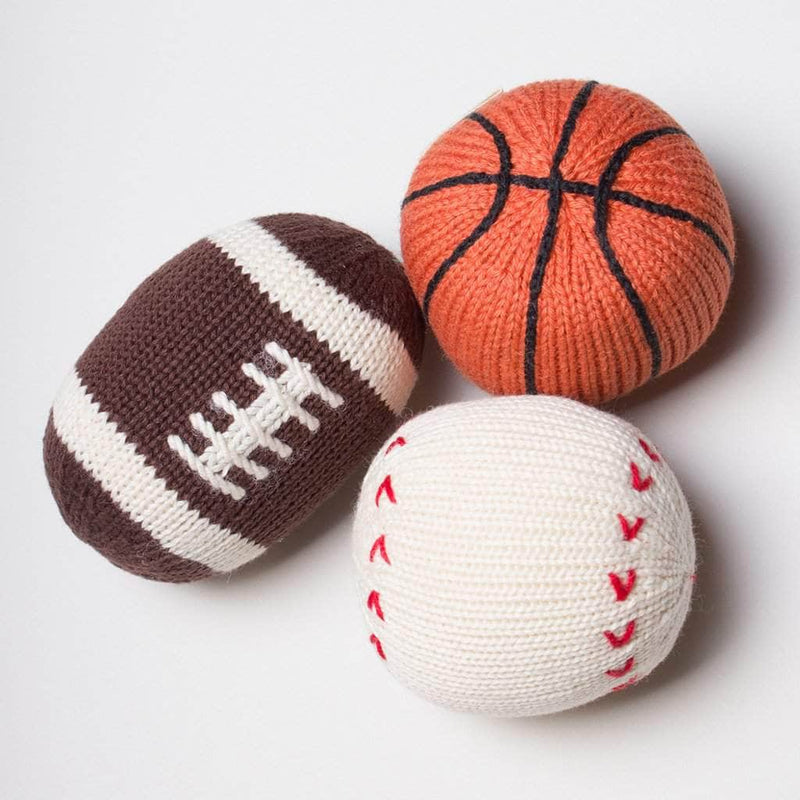 Organic Baby Ball Toy Set | Newborn Rattles - Football, Baseball & Basketball -  - Estella