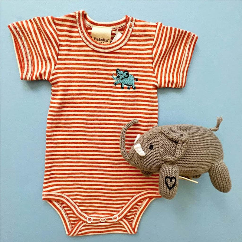 Organic Baby Gift Set, Animal Onesie and Rattle - 0-3 M / Elephant - Estella