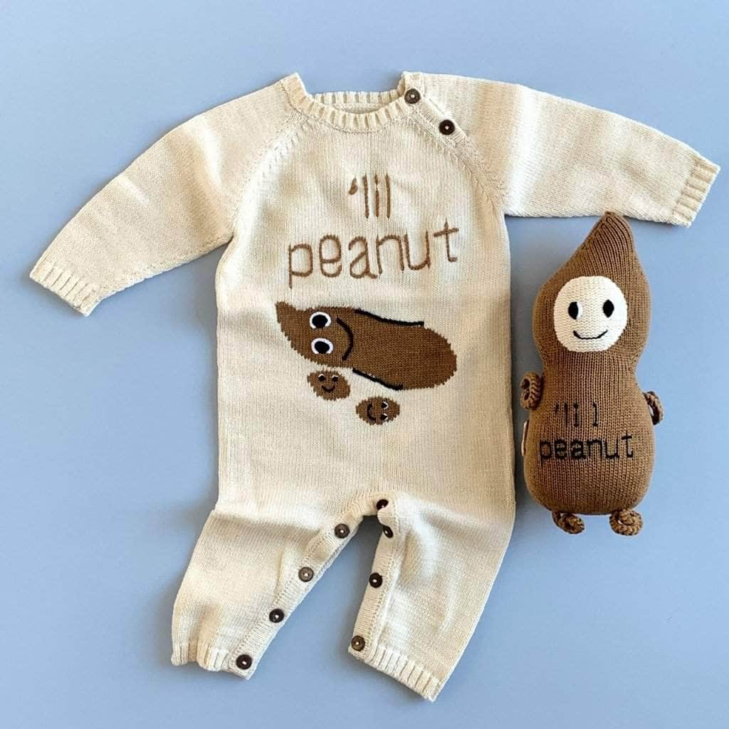 Organic Baby Gift Set - Knitted Baby Romper & Stuffed Animal, Lil Peanut -  - Estella