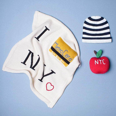 Organic Baby Gift Set - Newborn Lovey Blanket, Rattle Toy & Hat | Taxi - Metro - Estella