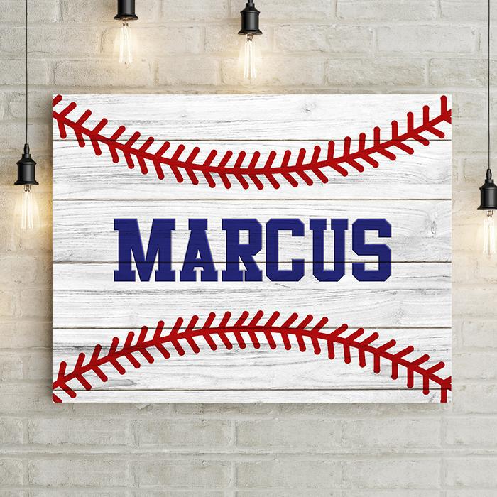 Personalized Baseball Laces Distressed Wood Premium Canvas -  - Lazerworx