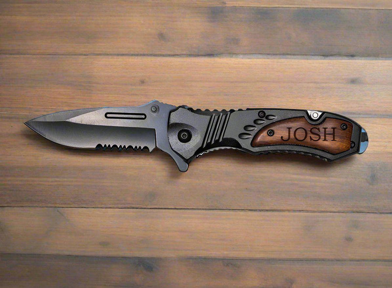 Personalized Black Blade Knife - Black Metal Handle -  - Completeful