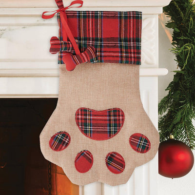 Personalized Brown Plaid Paw Stocking -  - Gifts For You Now