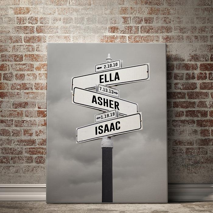 Personalized Established + Kid Birth Date + Name Street Sign Canvas Wall Art - - Lazerworx