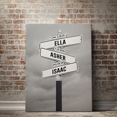 Personalized Established + Kid Birth Date + Name Street Sign Canvas Wall Art - - Lazerworx