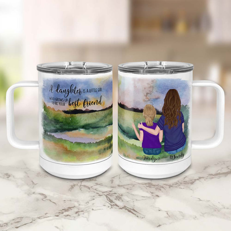 Personalized Watercolor Mom and Daughter Mug - - Lazerworx