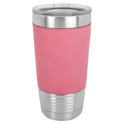 Personalized Pink Leather-Wrapped 20oz. Travel Mug -  - Lazerworx