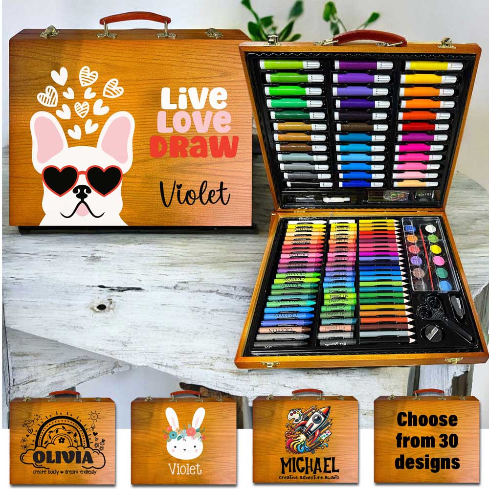 Personalized 150-pc Kids Art Kit with Carrying Case - - Lazerworx