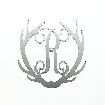 Antlers Single Letter Monogram Metal Signs - Raw Steel (can rust) / 12" - Rusted Orange Craftworks Co.