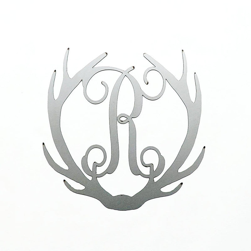 Antlers Single Letter Monogram Metal Signs - 12" / Raw Steel (can rust) - Rusted Orange Craftworks Co.