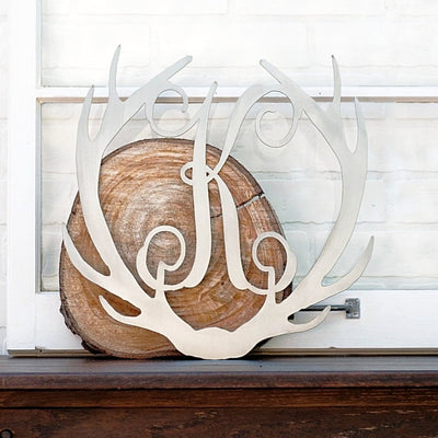 Antlers Single Letter Monogram Metal Signs - White Powder Coat / 12" - Rusted Orange Craftworks Co.