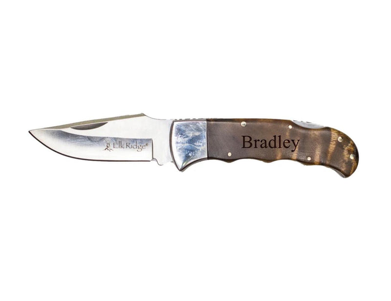 Personalized Burl Wood Handle Silver Blade Knife -  - Completeful