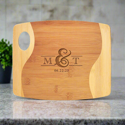 Personalized Bamboo Two Tone Cutting Board with Handle - - Lazerworx