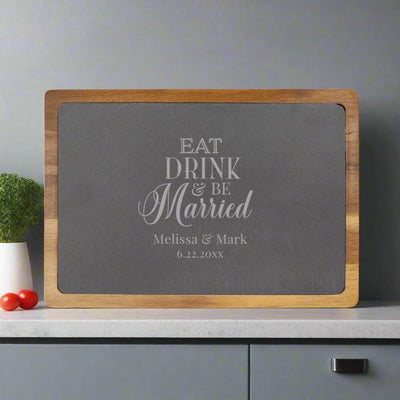 Personalized Acacia Wood/Slate Cutting Board - - Lazerworx