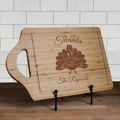 Personalized Give Thanks Turkey Large Bamboo Cutting Board -  - Gifts For You Now