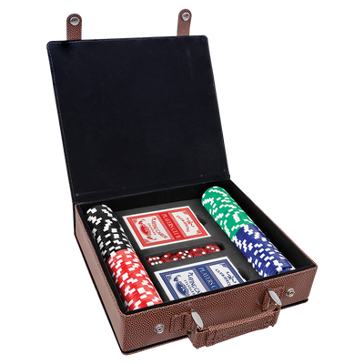 Personalized Football Engraved Leatherette 100 Chip Poker Set - - Lazerworx