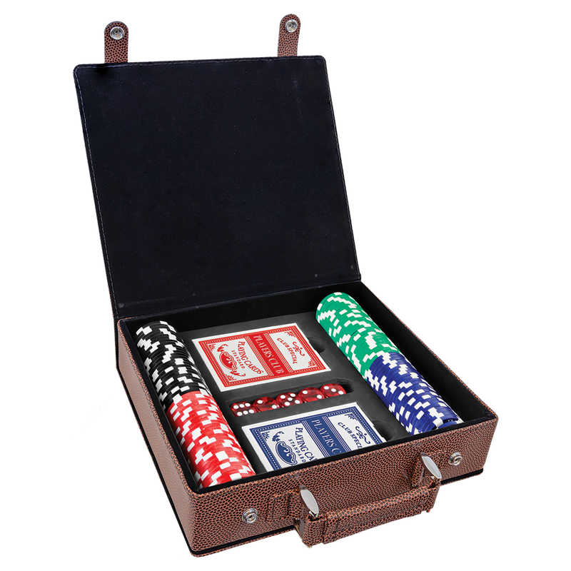 Personalized Football Engraved Leatherette 100 Chip Poker Set - - Lazerworx