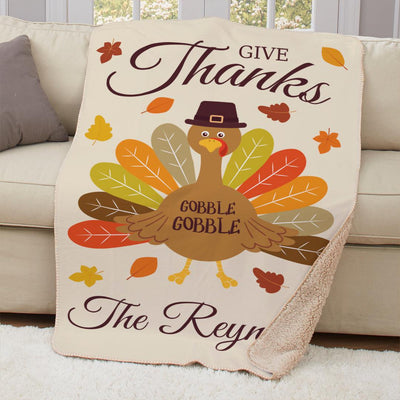 Personalized Give Thanks Turkey Sherpa Throw Blanket -  - Gifts For You Now