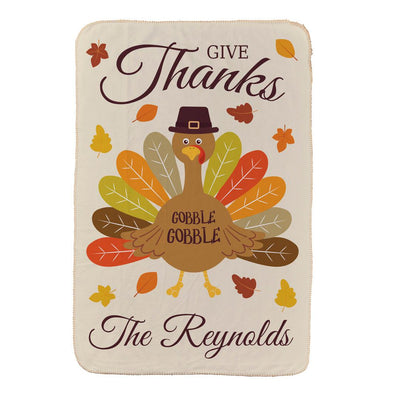 Personalized Give Thanks Turkey Sherpa Throw Blanket -  - Gifts For You Now