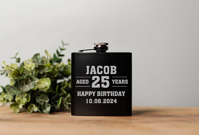 Personalized Aged Birthday Matte Black Flask -  - Completeful