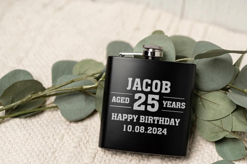 Personalized Aged Birthday Matte Black Flask -  - Completeful