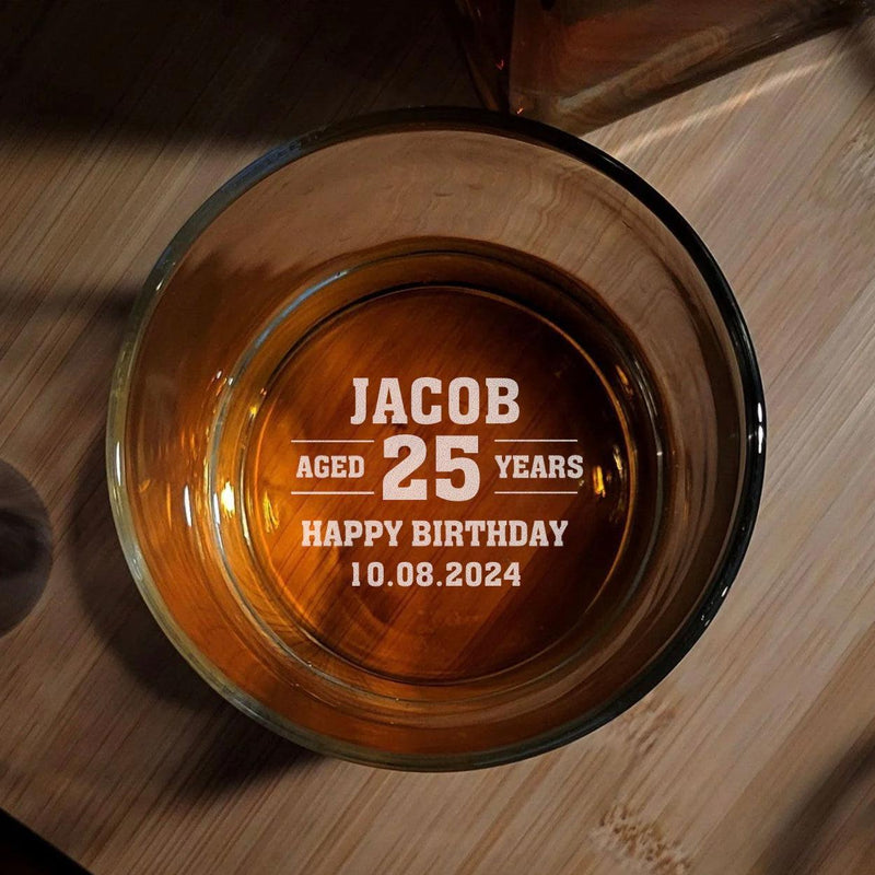 Personalized Aged Birthday Lowball Glass - Bottom Engraved - - Completeful