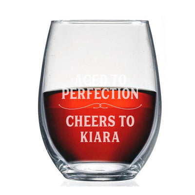 Personalized Aged To Perfection Birthday Stemless Wine Glass -  - Completeful