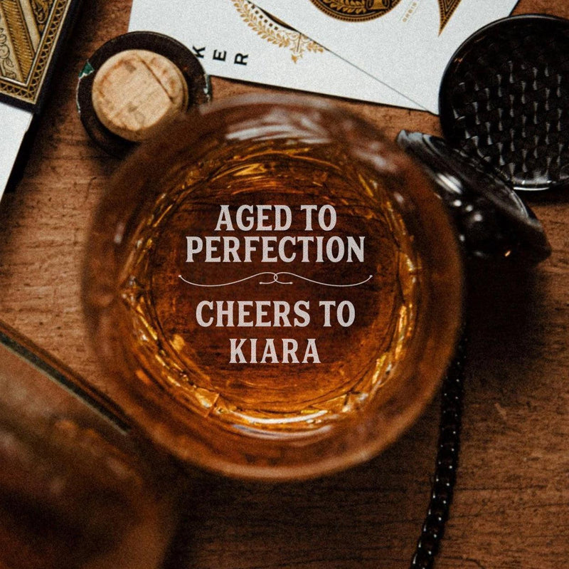 Aged To Perfection Personalized Birthday Lowball Whiskey Glass - Bottom - - Completeful