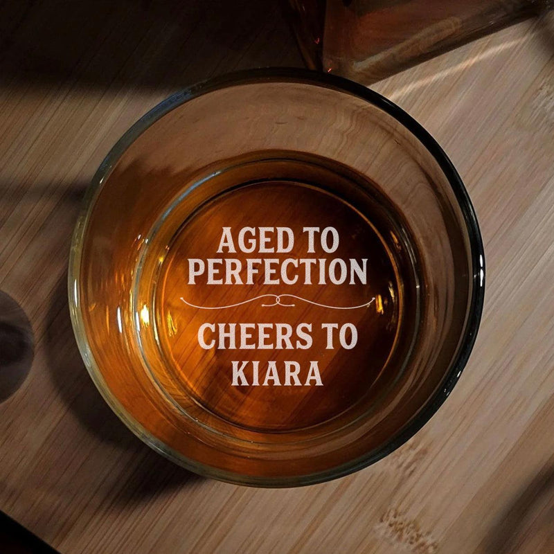 Aged To Perfection Personalized Birthday Lowball Whiskey Glass - Bottom - - Completeful