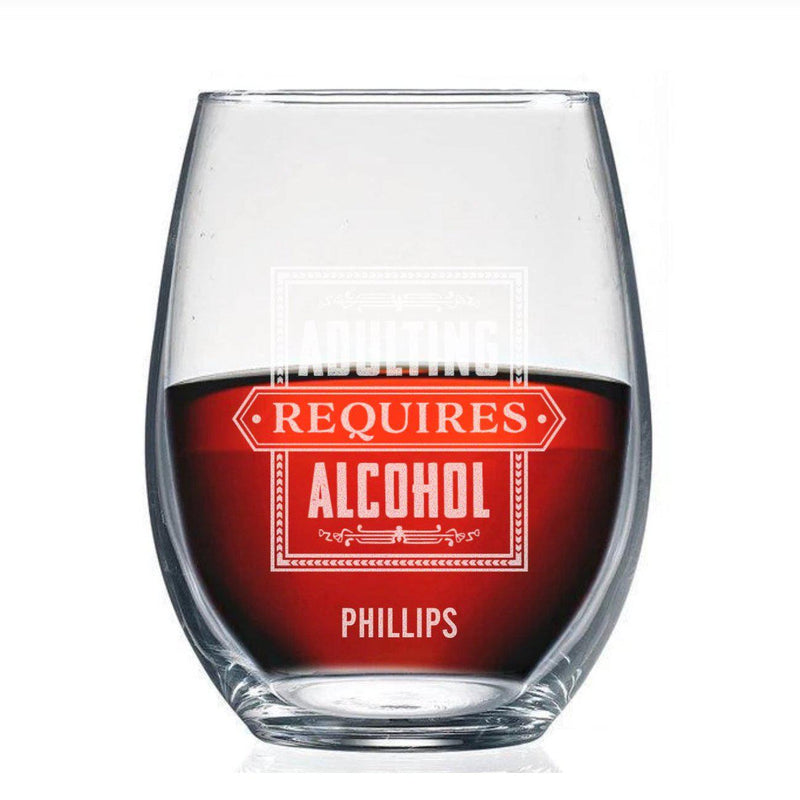 Personalized Adulting Requires Stemless Wine Glass -  - Completeful