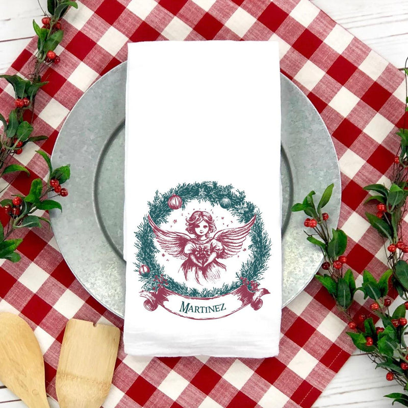 Personalized Angel Vintage Christmas Tea Towel -  - Wingpress Designs