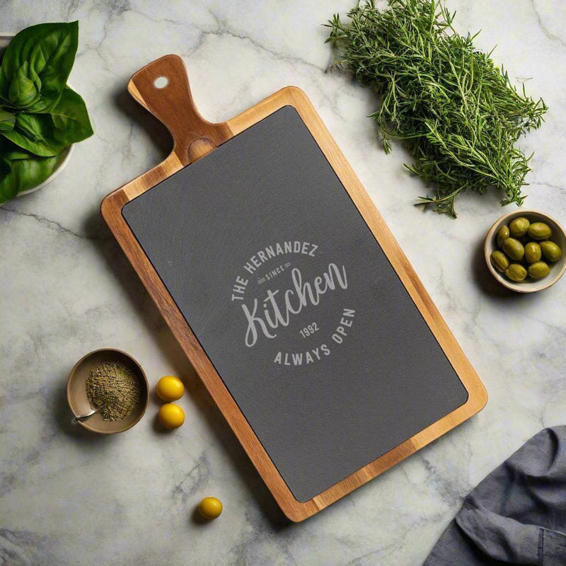 Personalized Acacia Wood/Slate Cutting Board