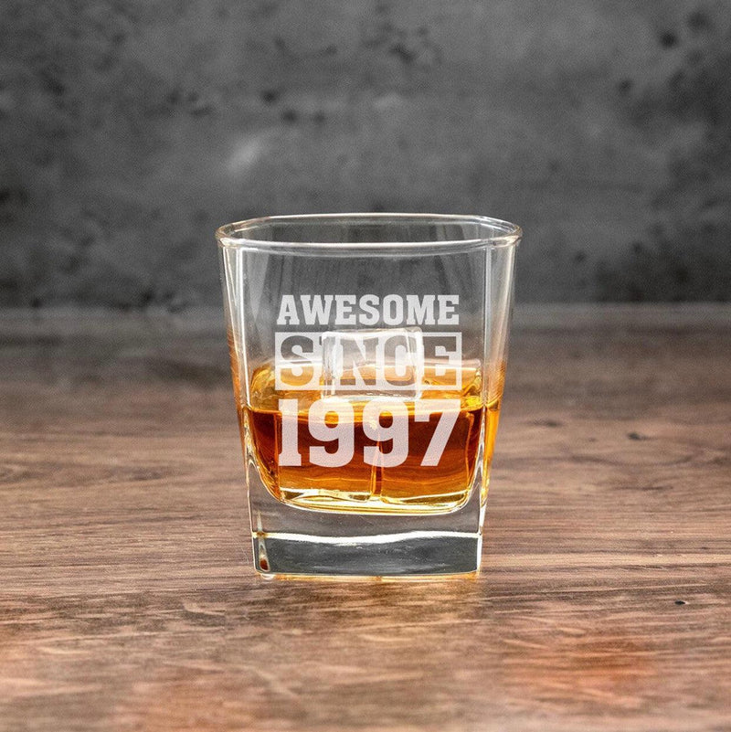 Personalized Awesome Since Birthday Square Rocks Glass -  - Completeful