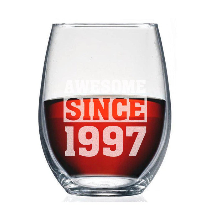 Personalized Awesome Since Birthday Stemless Wine Glass -  - Completeful