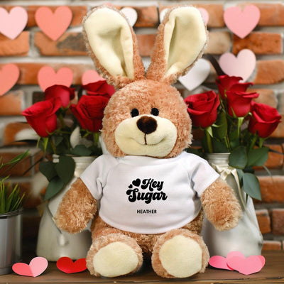 Personalized Valentine's Day Brown Stuffed Bunny - - Gifts For You Now