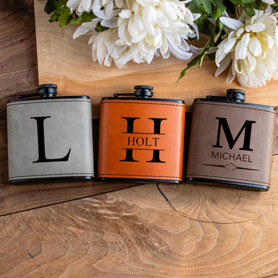 Personalized Leather Wrapped Black Flasks -  - Completeful