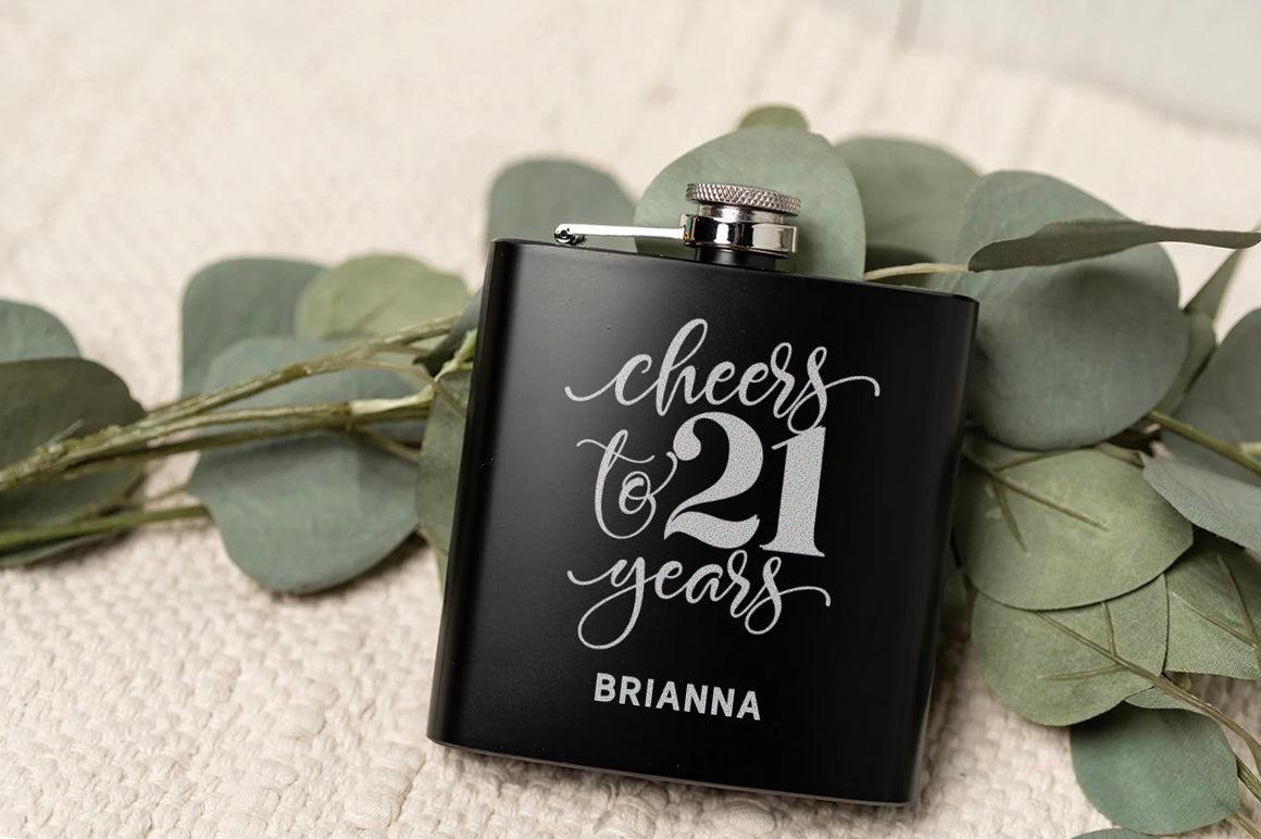 Personalized Cheers To Years Birthday Matte Black Flask -  - Completeful