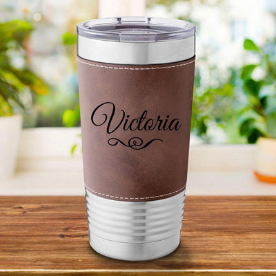 Personalized Rustic Leather-Wrapped 20oz. Travel Mug -  - Lazerworx