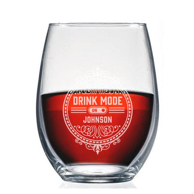 Personalized Drink Mode On Stemless Wine Glass -  - Completeful