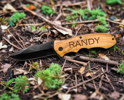 Personalized Light Pakkawood with Black Blade Knife -  - Completeful