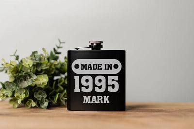 Personalized Made In Badge Birthday Matte Black Flask -  - Completeful