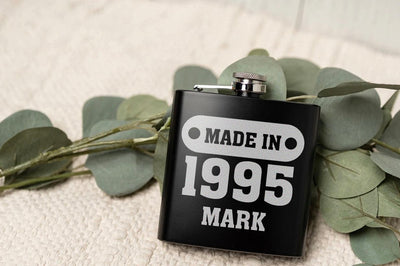 Personalized Made In Badge Birthday Matte Black Flask -  - Completeful