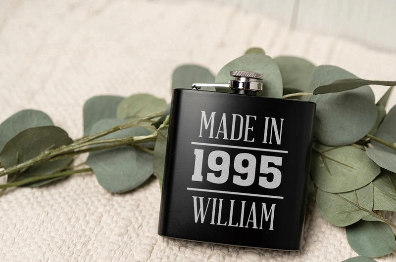 Personalized Made In Birthday Matte Black Flask -  - Completeful